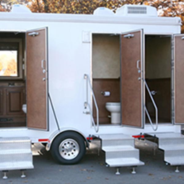 See the interior of our Sapphire Star 3-Station Restroom Trailer.