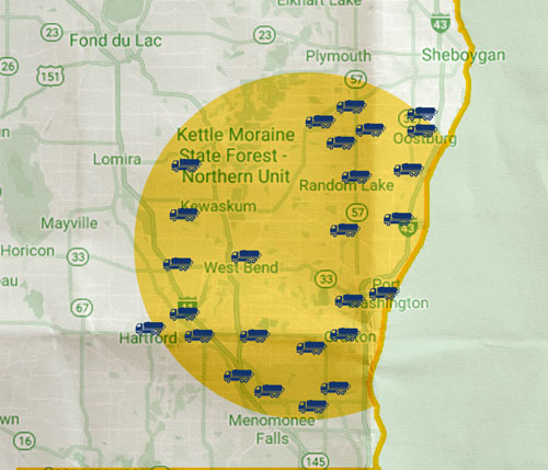 Arnold's Sanitation Services Wisconsin Map for Septic
